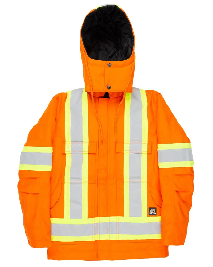 Berne Apparel Safety Striped Arctic Insulated Chore Coat in Orange