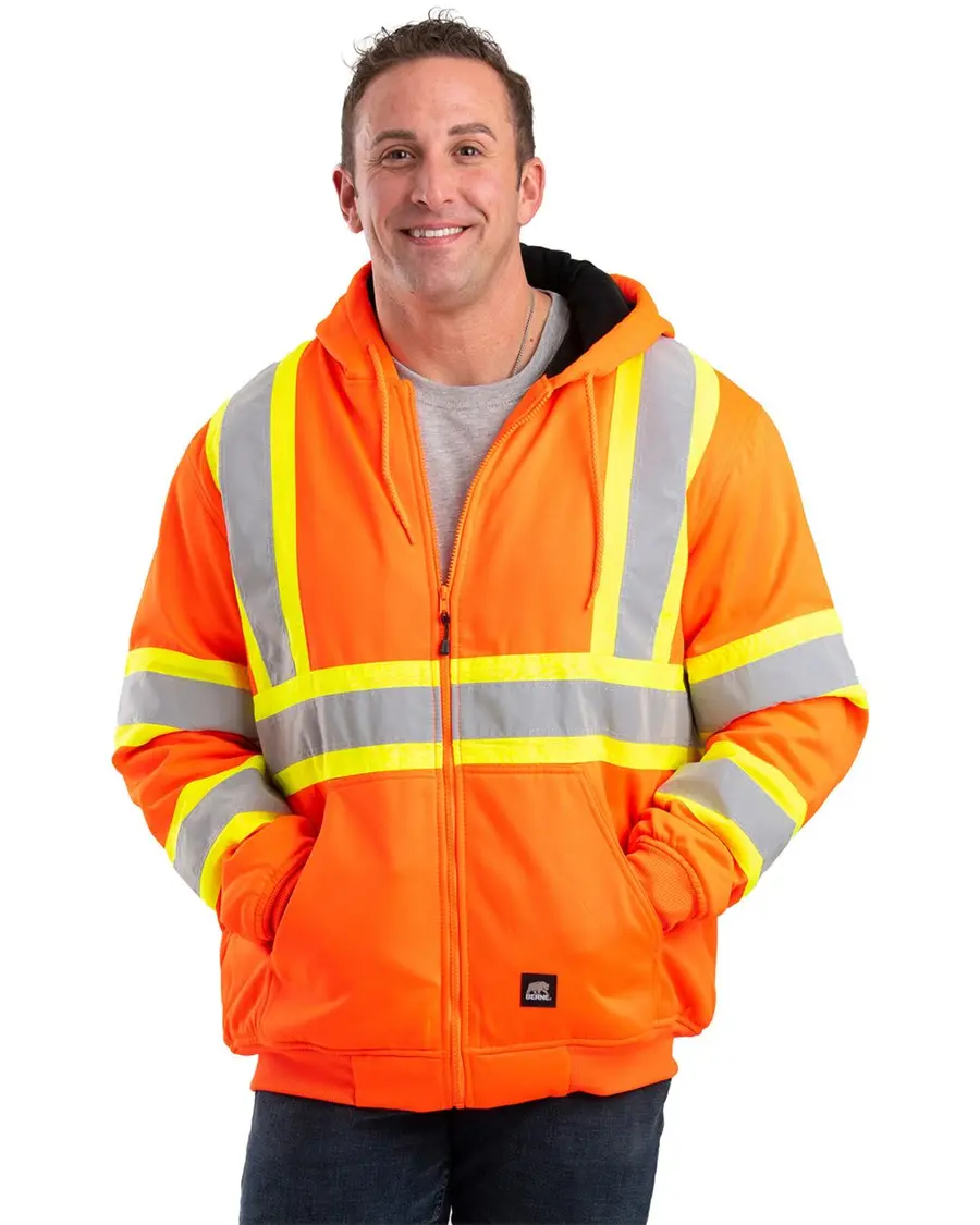 Berne Apparel Safety Striped Therman Lined Sweatshirt in Orange