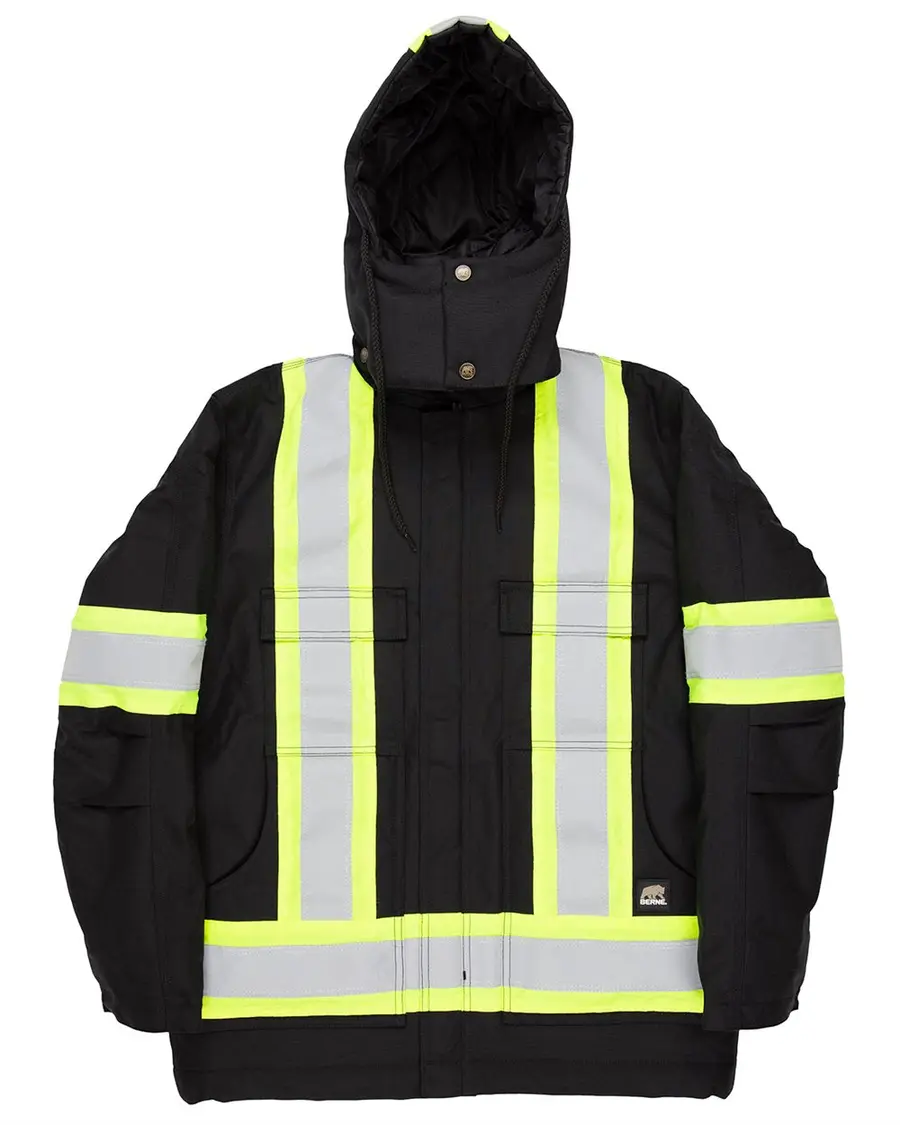 Berne Apparel Tall Safety Striped Arctic Insulated Chore Coat in Black