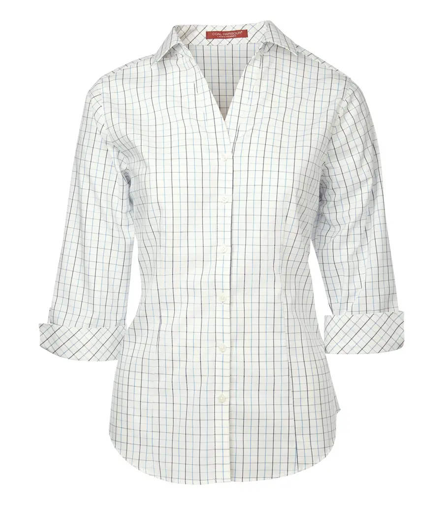 Coal Harbour Tattersall Check Woven Ladies' Shirt in White/Navy