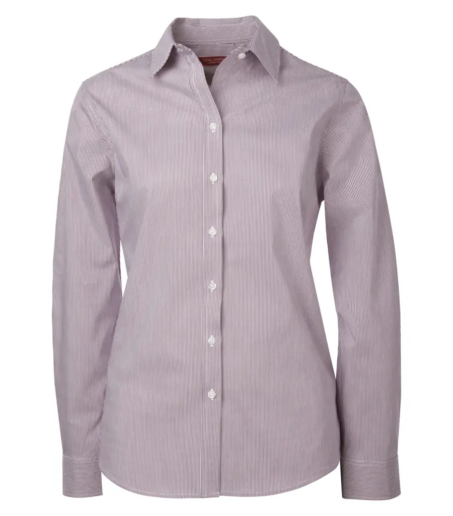 Coal Harbour Mini Stripe Stretch Woven Ladies' Shirt in Aubergine Purple