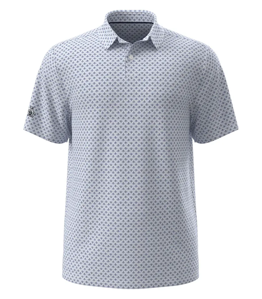 Original Penguin Retro GEO Print Polo in Black Iris Blue