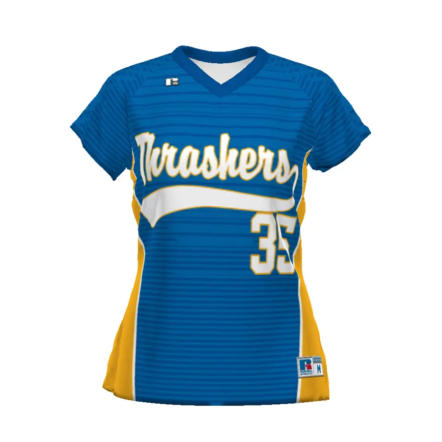 Russell Ladies FreeStyle Sublimated V-Neck Performance Mesh Softball Jersey in Ground Rule