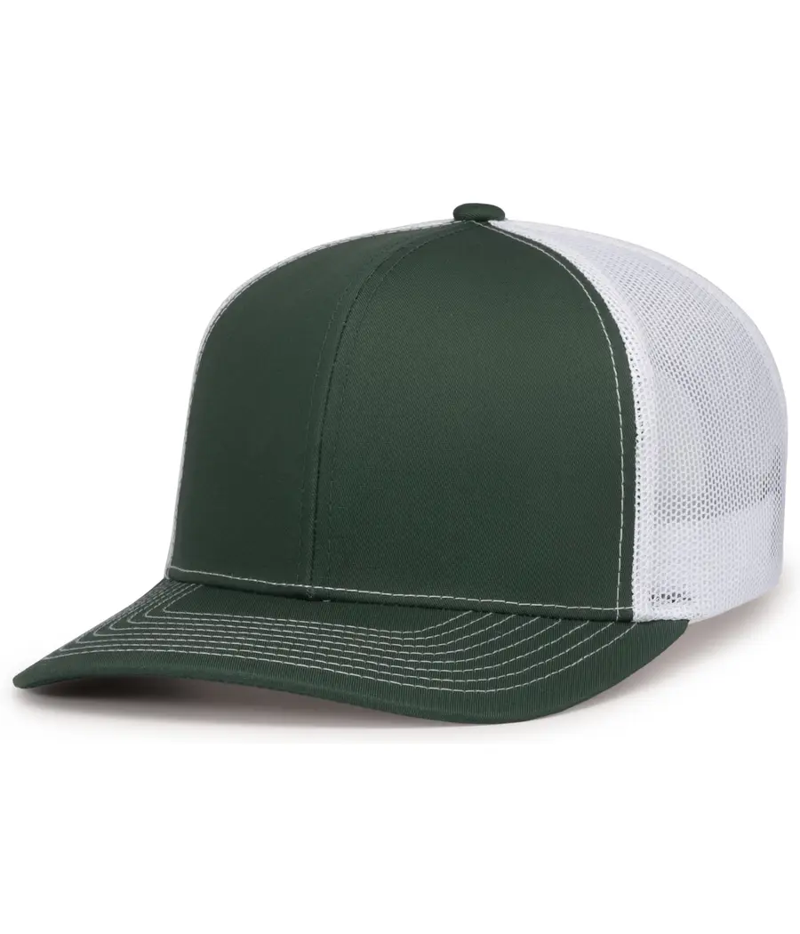 Pacific Headwear Contrast Stitch Trucker Snapback in Dark Green/White/Dark Green