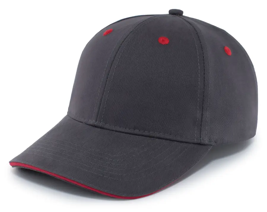 Pacific Headwear Brushed Twill Cap With Sandwich Bill in Graphite/Red