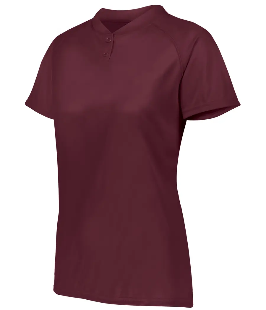 Augusta Ladies Attain Wicking Two-Button Softball Jersey in Maroon