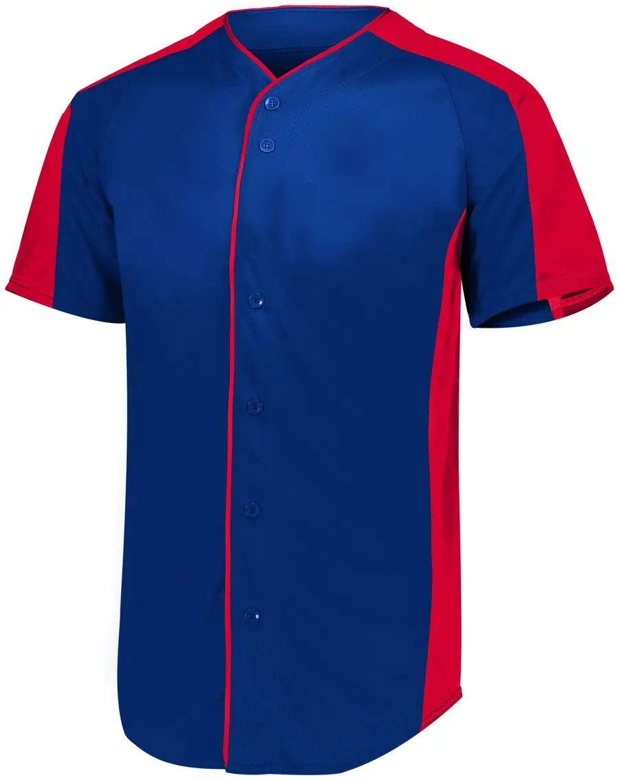 Augusta Full-Button Baseball Jersey in Navy/Red