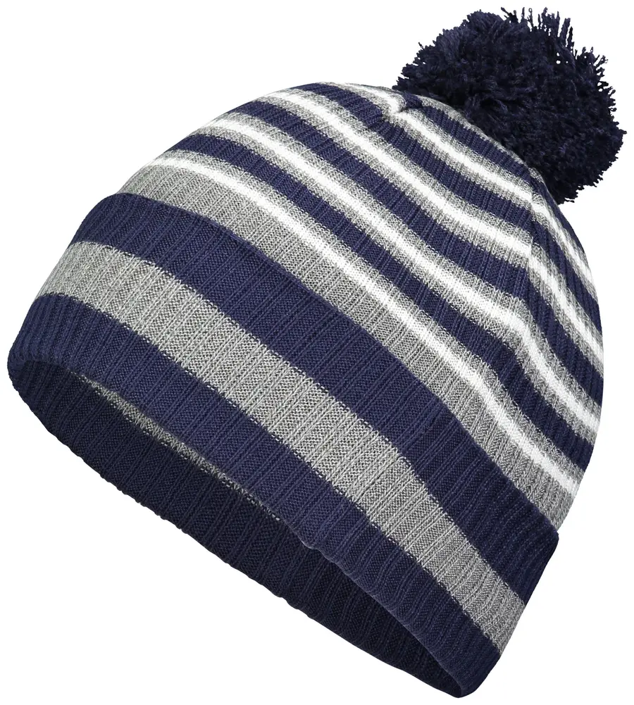 Holloway Spirit Pom Beanie in Navy/Heather Grey/White