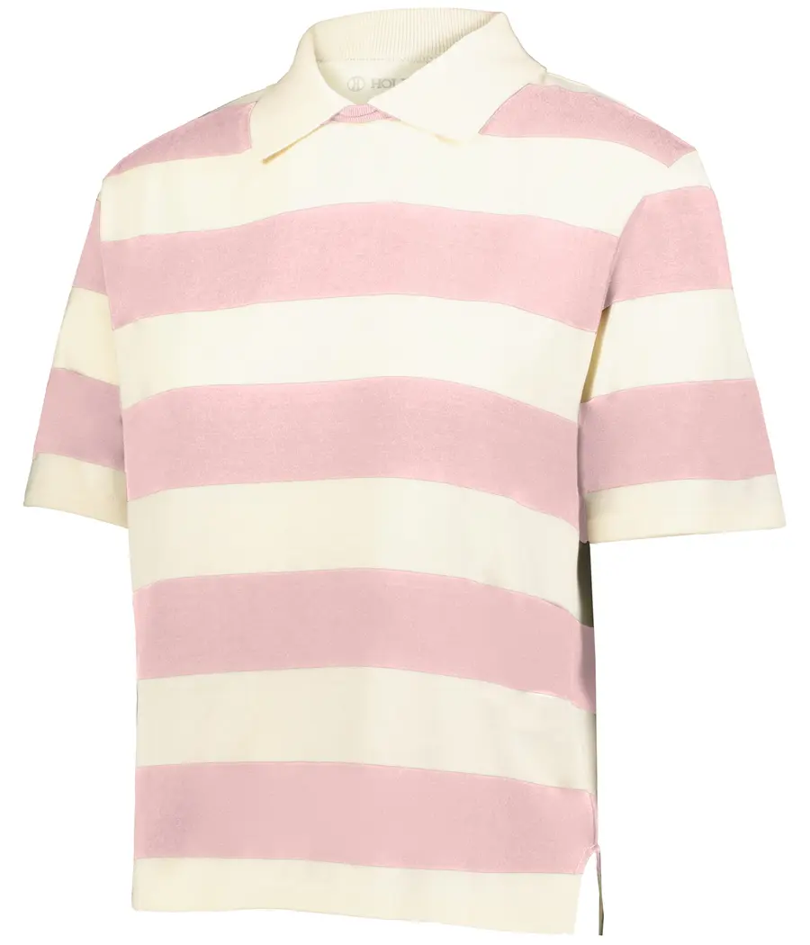 Holloway Ladies Prep Street Rugby Crop Polo in Alabaster/Vintage Petal Pink