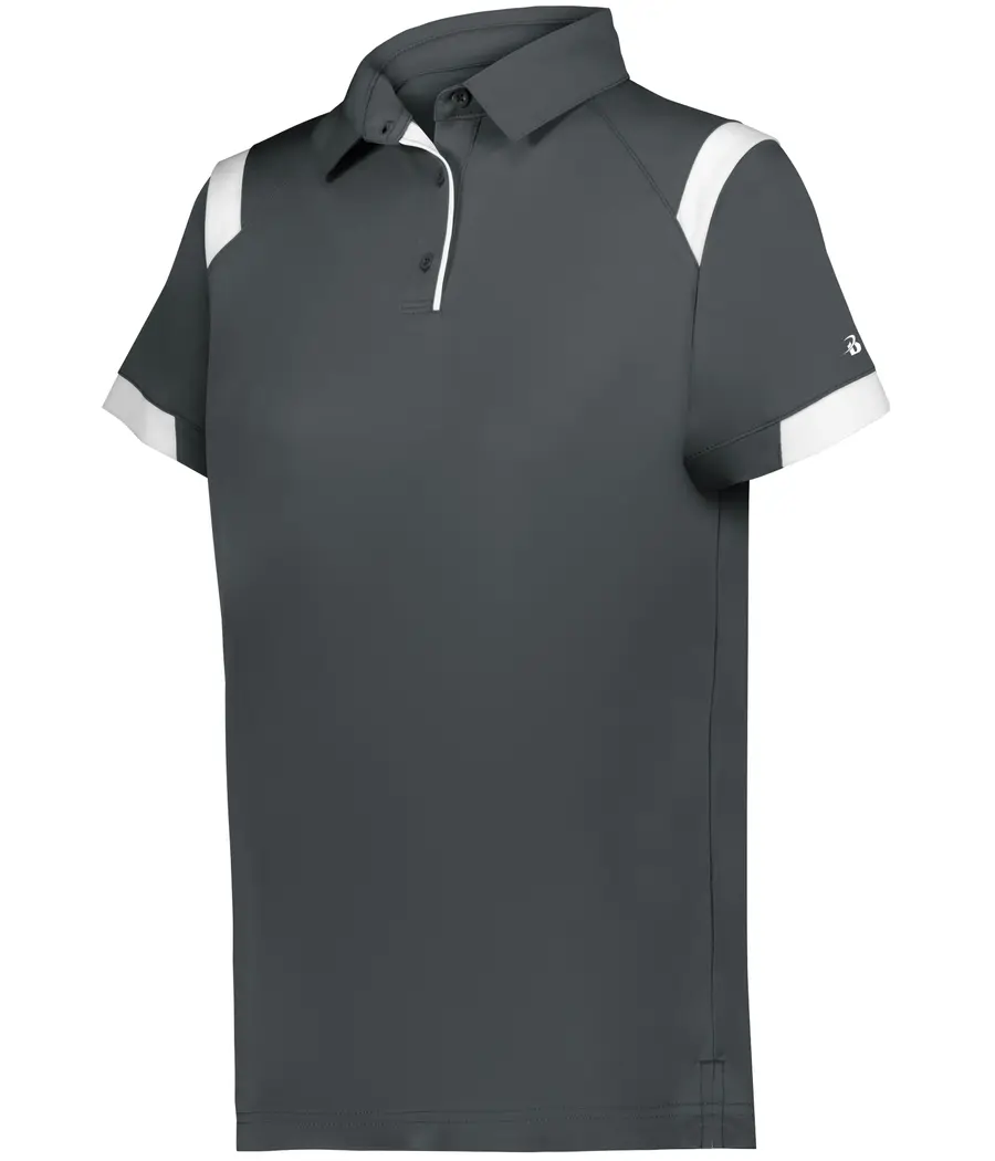Badger Sport Ladies ON THE Rise Polo in Graphite/White