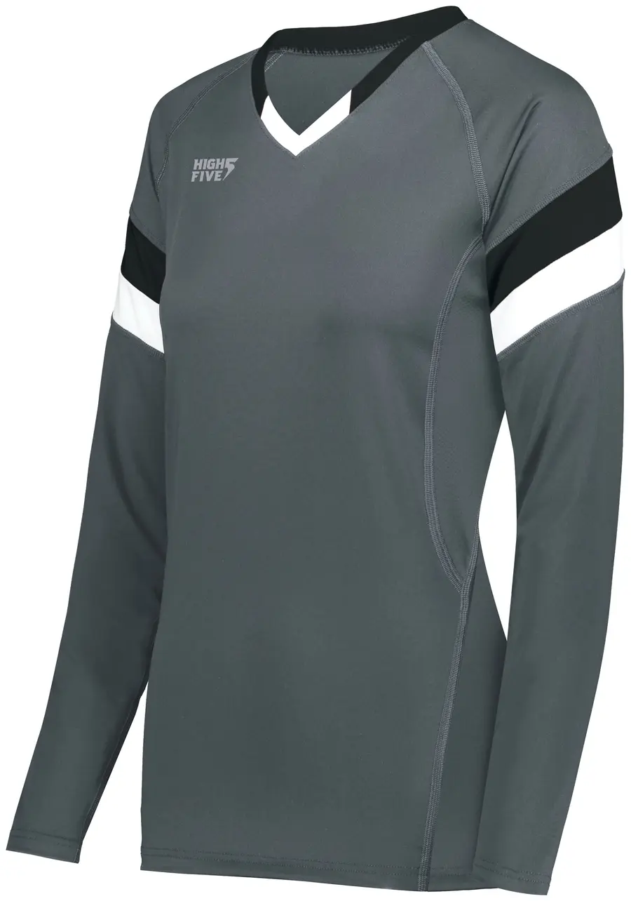 High Five Girls TruHit Tri-Color Long Sleeve Jersey in Graphite/Black/White