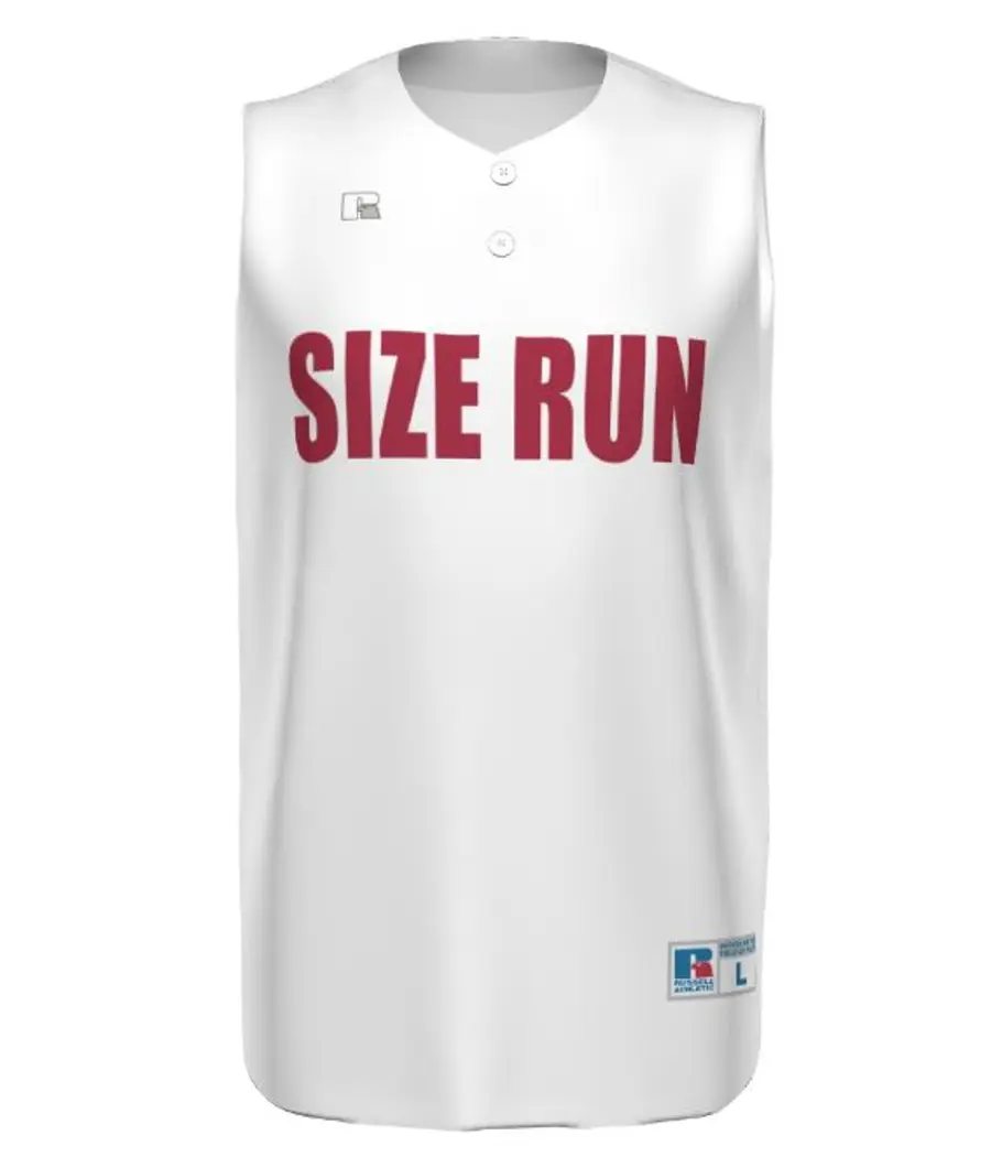 Russell Youth FreeStyle Sublimated Sleeveless Two-Button Performance Mesh Baseball Jersey in Sub Deco Size Run