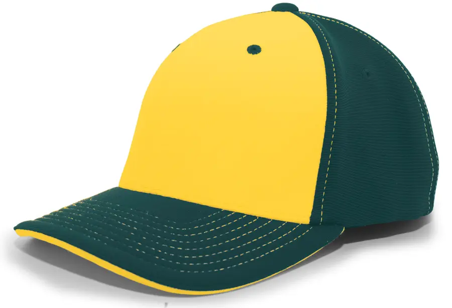 Pacific Headwear M2 Performance PacFlex Contrast Cap in Gold/Dark Green/Dark Green