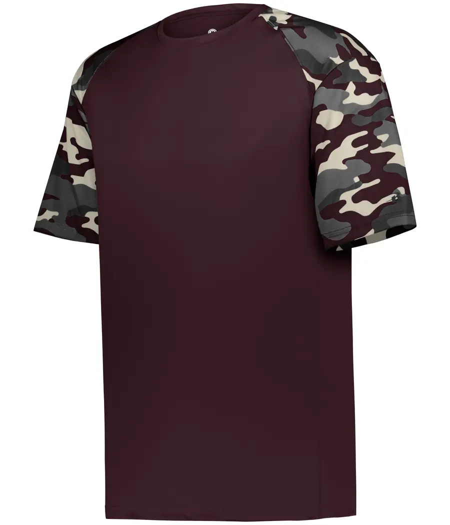 Badger Sport Camo Sport TEE in Maroon/Maroon Camo