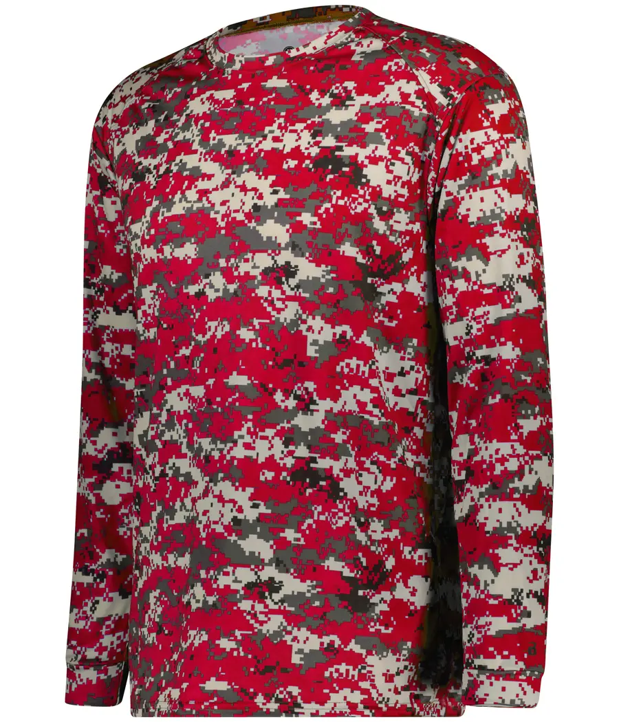 Badger Sport Digital Long Sleeve TEE in Red Digital