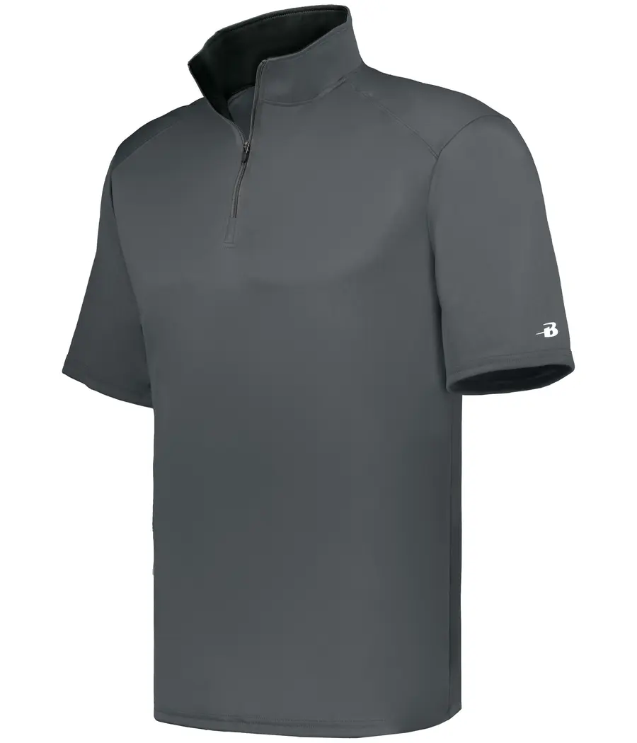 Badger Sport B-Core 1/4 ZIP Short Sleeve Pullover in Graphite/Black