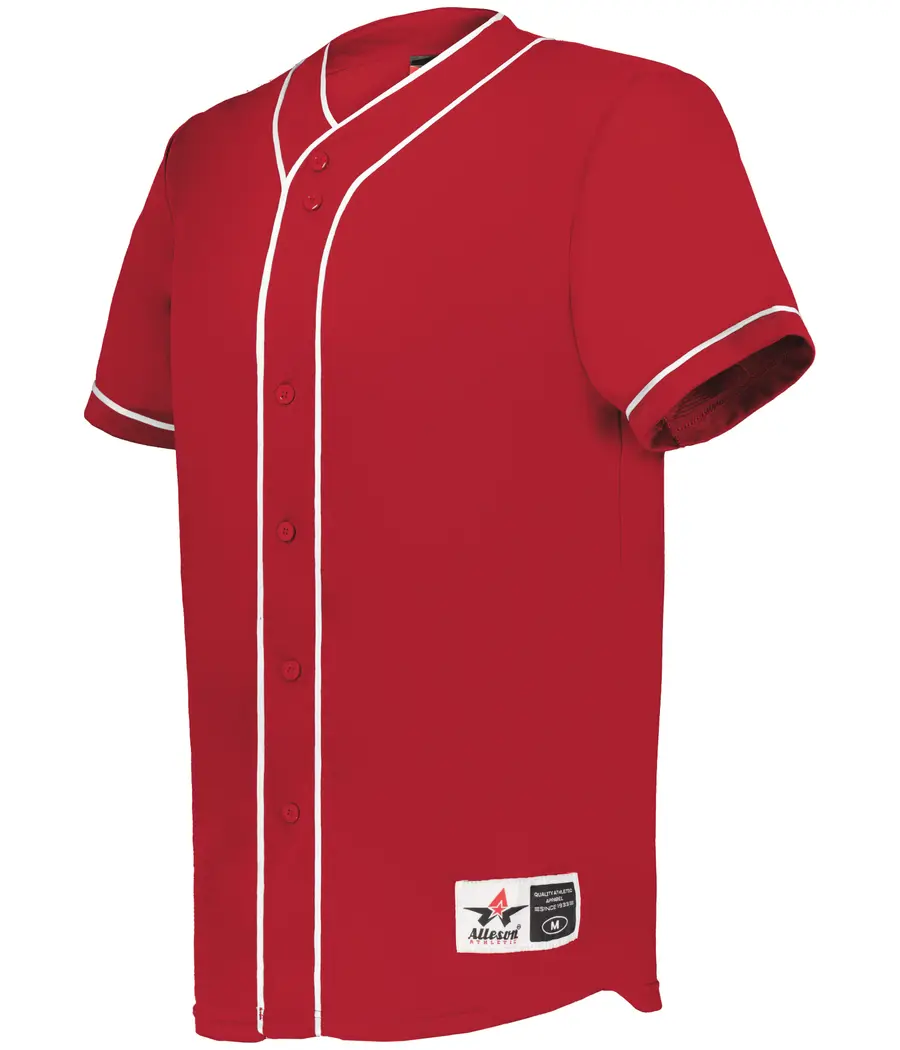 Alleson Athletic Diamond Full-Button Baseball Jersey in Red/White