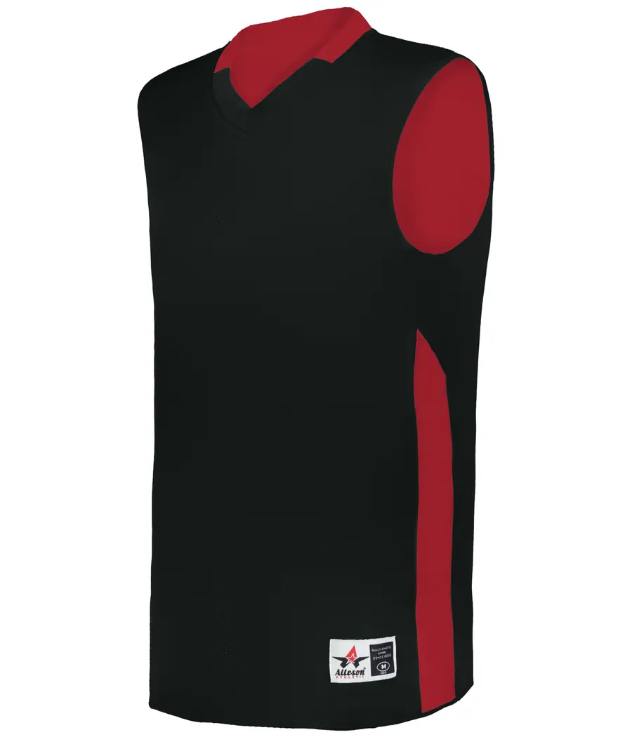 Alleson Athletic Youth Single-PLY Reversible Basketball Jersey in Black/Red