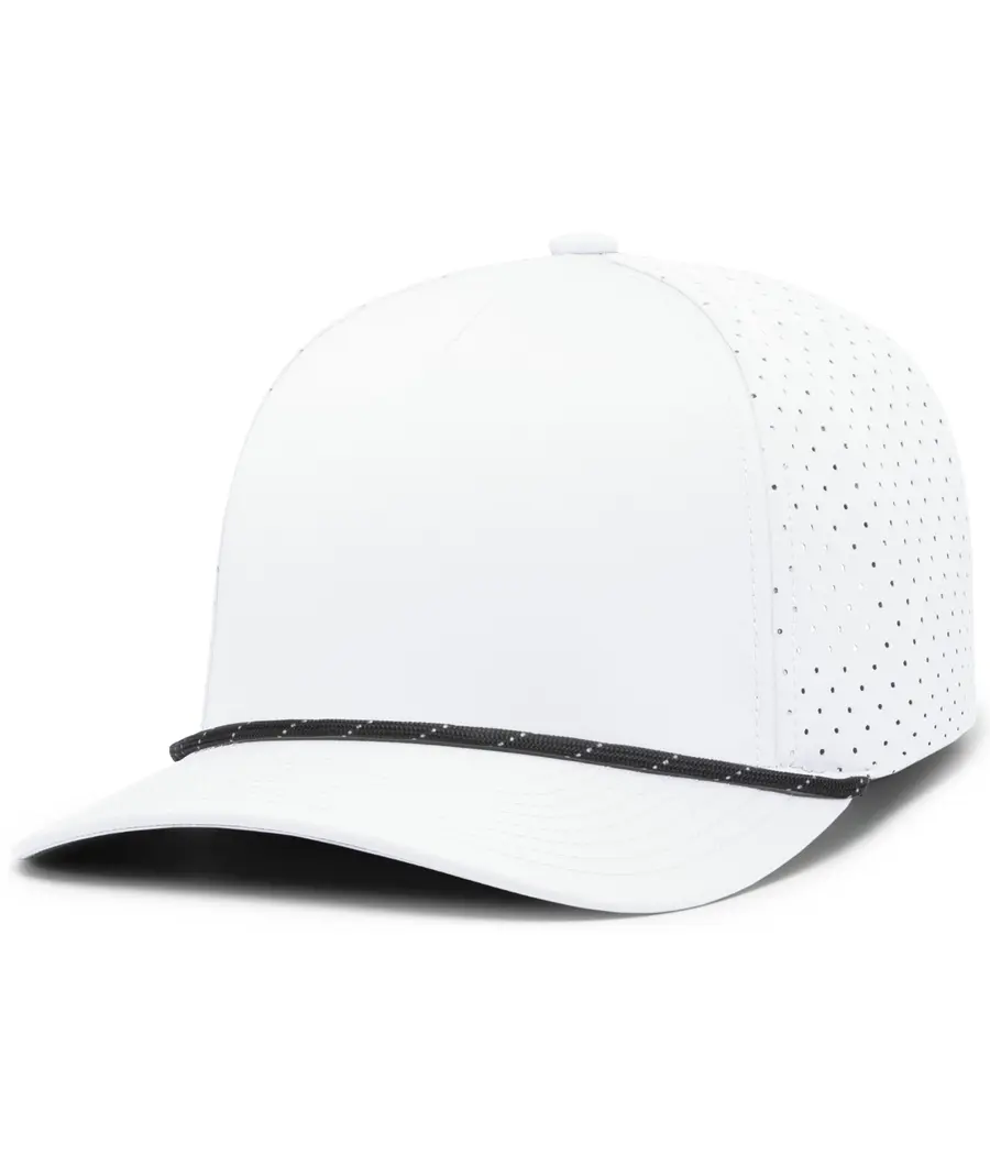 Pacific Headwear Weekender Perforated Snapback Cap in White/Black/White