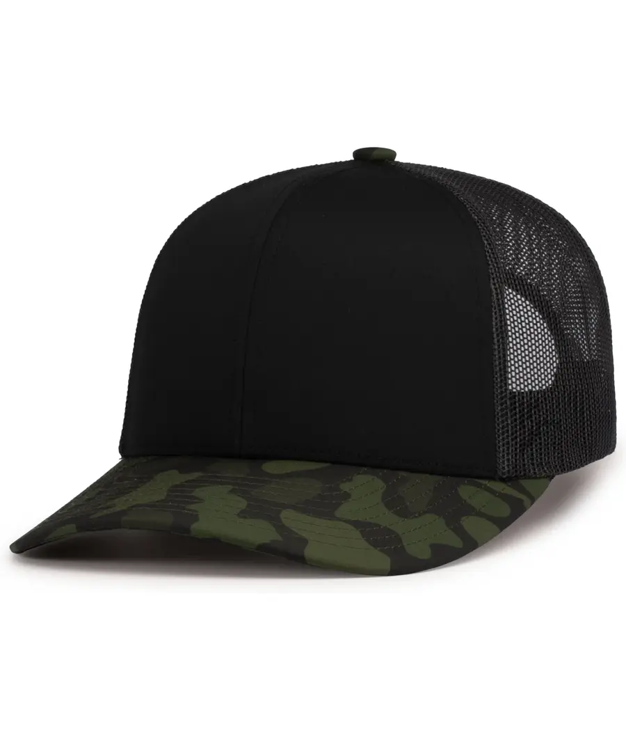 Pacific Headwear Weekender Duck Camo Trucker Snapback CAP in Black/Lt Charcoal/Woodland