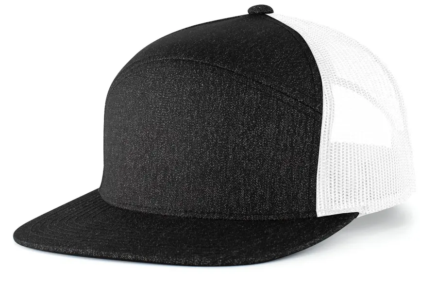 Pacific Headwear Heather 6-Panel Arch Trucker Snapback Cap in Black Heather/White