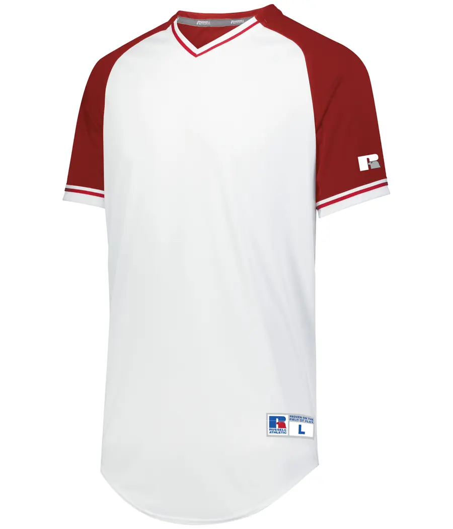 Russell Classic V-Neck Jersey in White/True Red/White