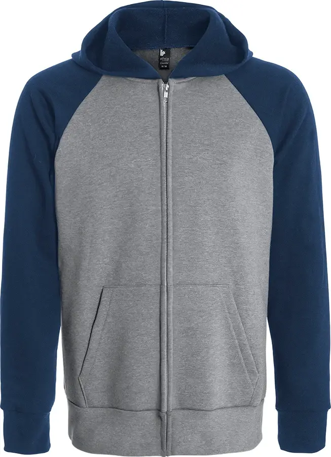 Ethica Raglan hooded full zip sweatshirt in Heather Grey / Navy